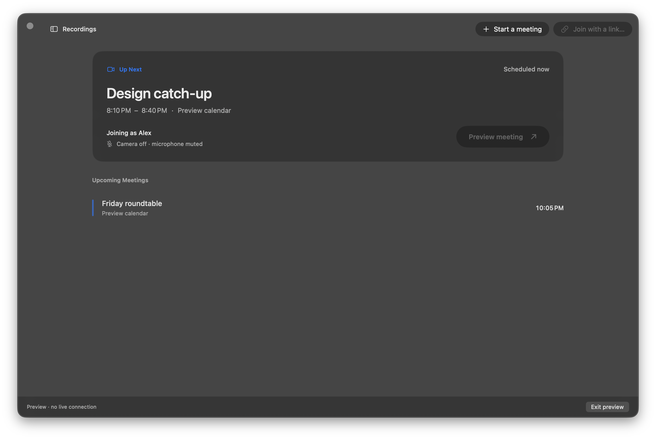 Yap agenda showing sample upcoming meetings
